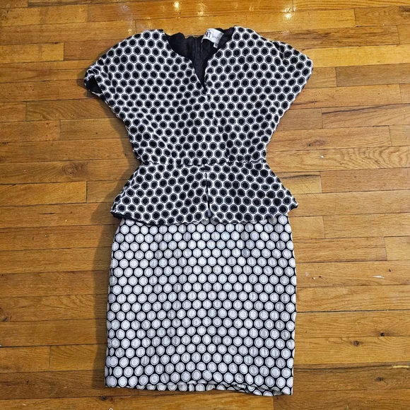 VTG Christian Dior Black & White Polka Dot Peplum Dress Size 6 - Picture 1 of 8